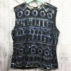 Vintage Laurence Kazer Silk Sequin Sleeveless Top L